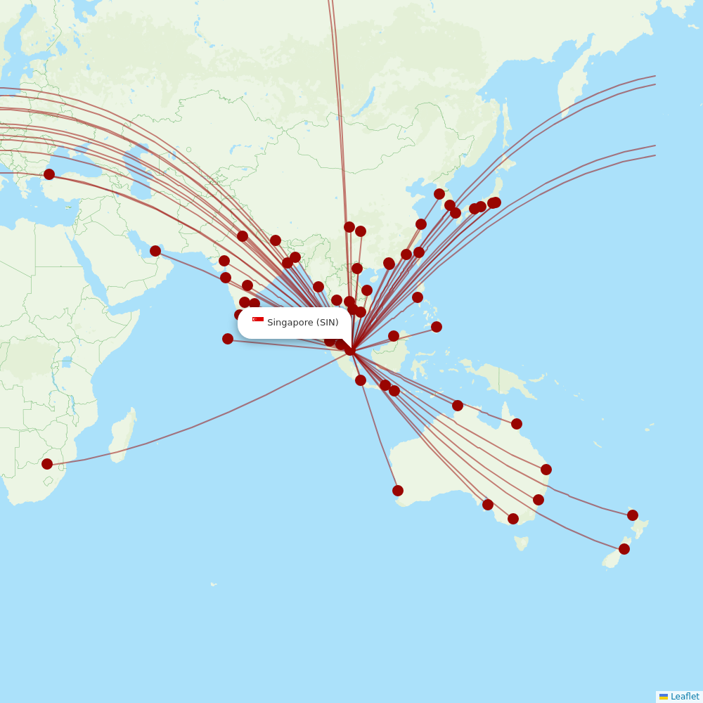 Singapore Airlines at SIN route map