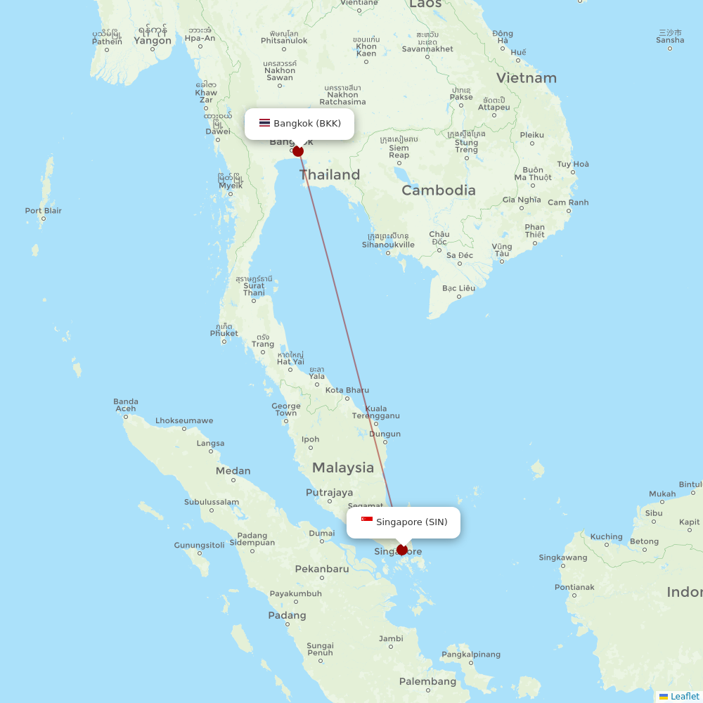 Thai Airways at SIN route map