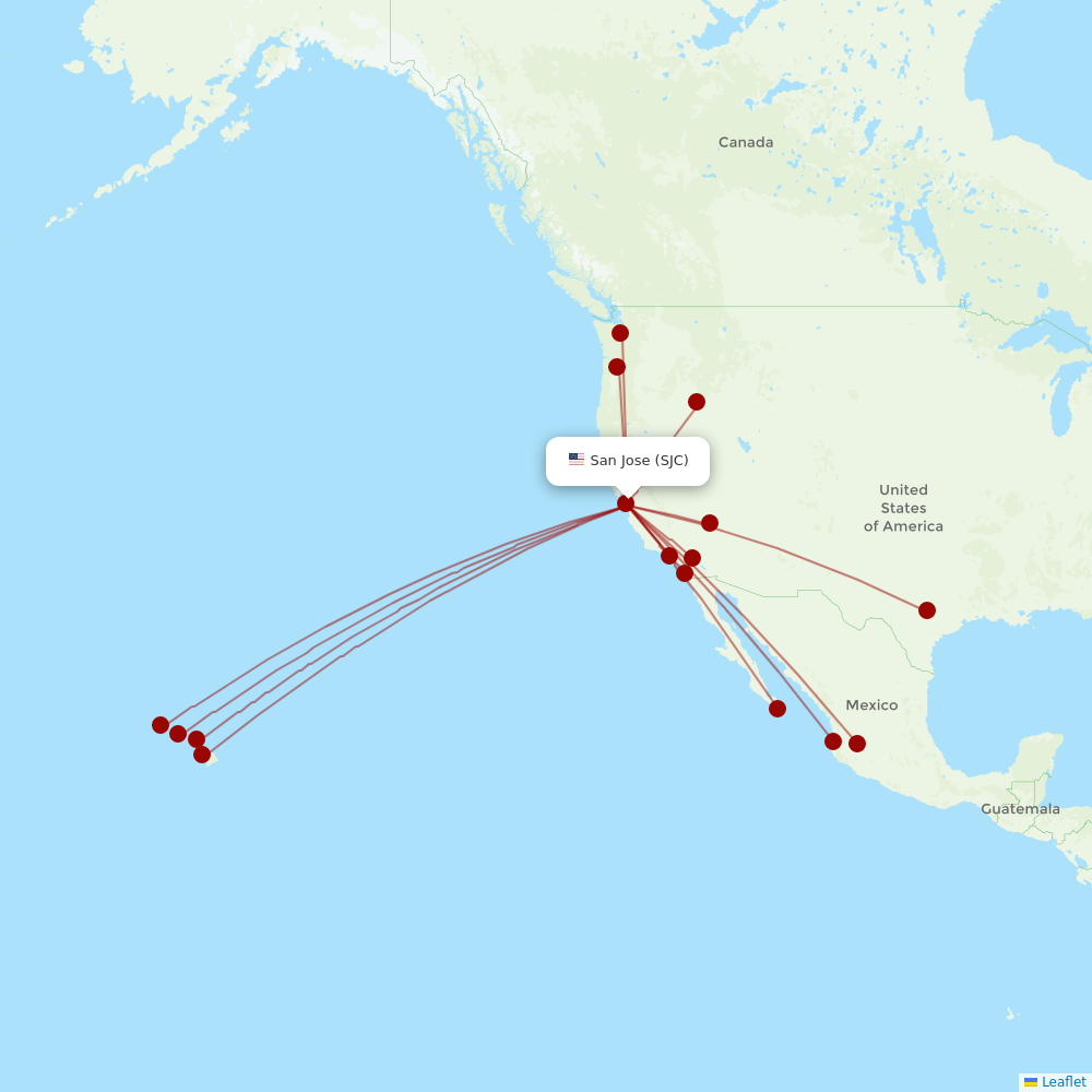 Alaska Airlines at SJC route map