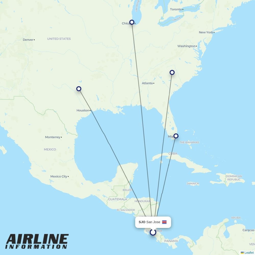 American Airlines routes from SJO