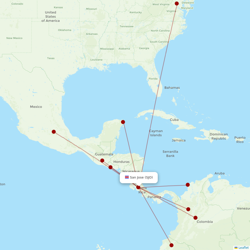 AVIANCA at SJO route map