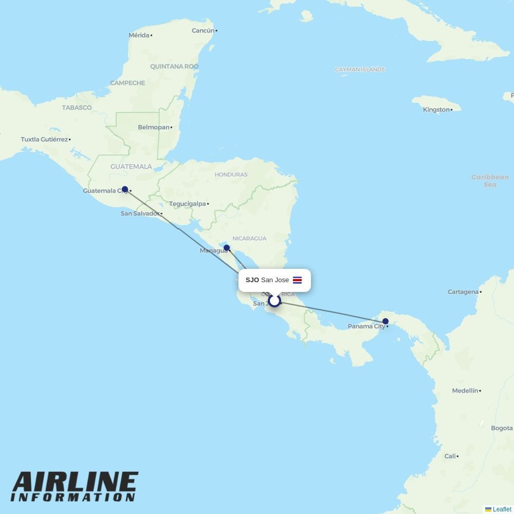 Copa Airlines routes from SJO
