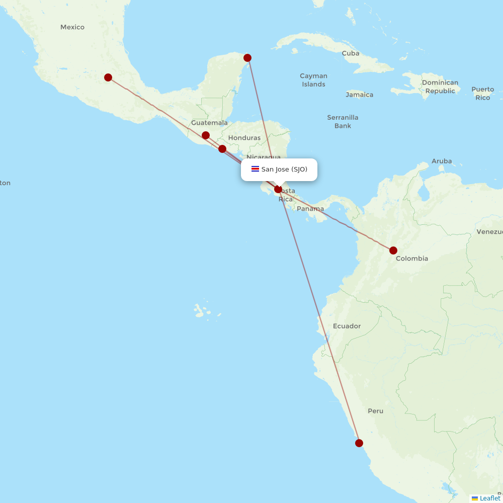 Volaris Costa Rica at SJO route map