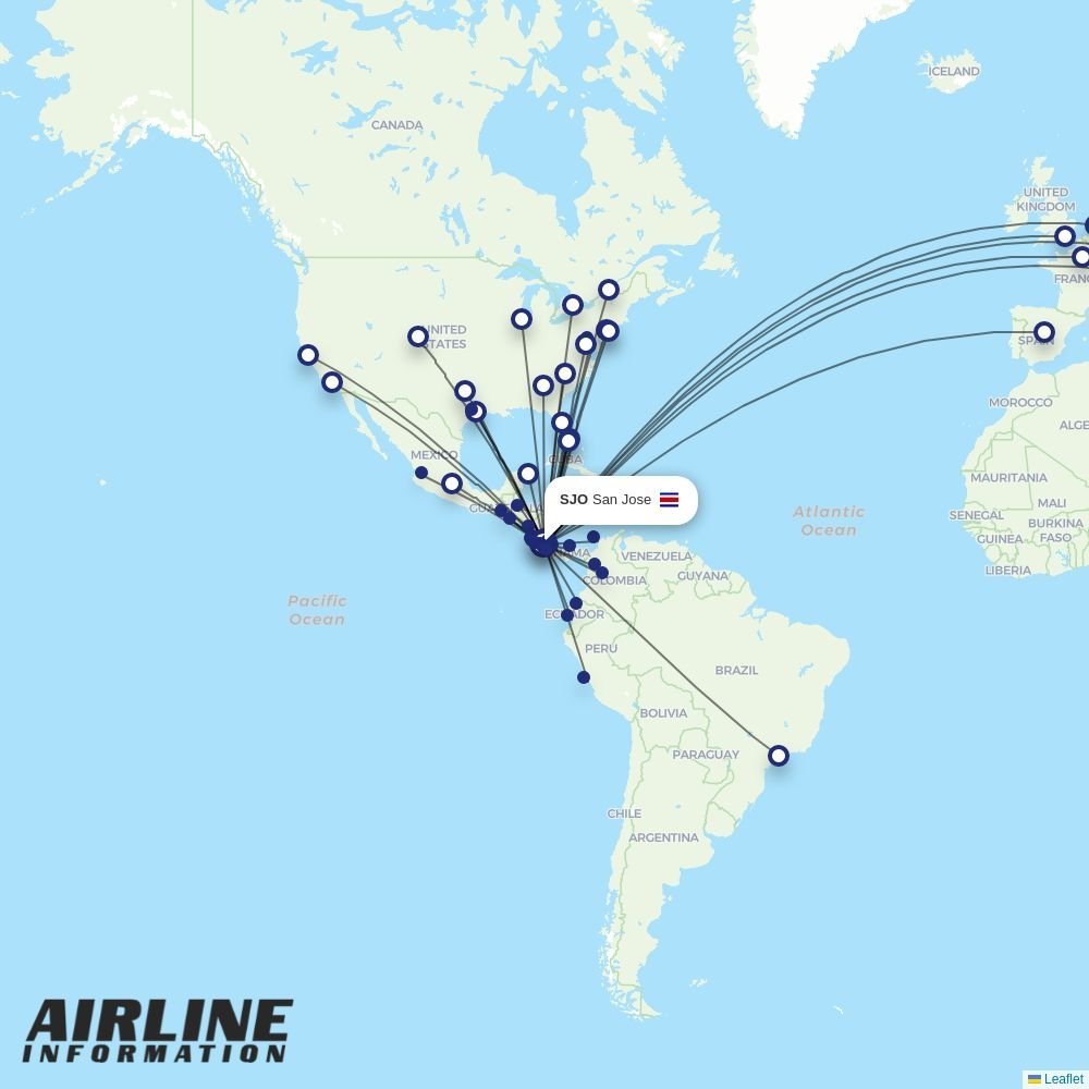 Air Transat routes from SJO