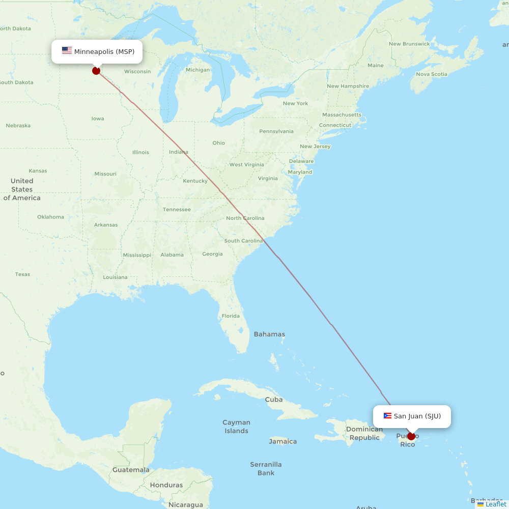 Sun Country Airlines at SJU route map