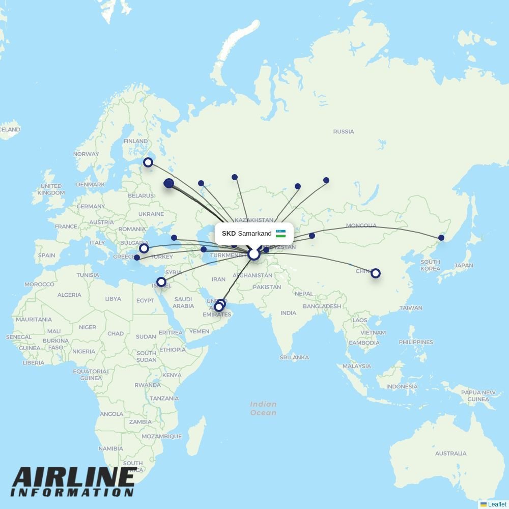 Uzbekistan Airways routes from SKD