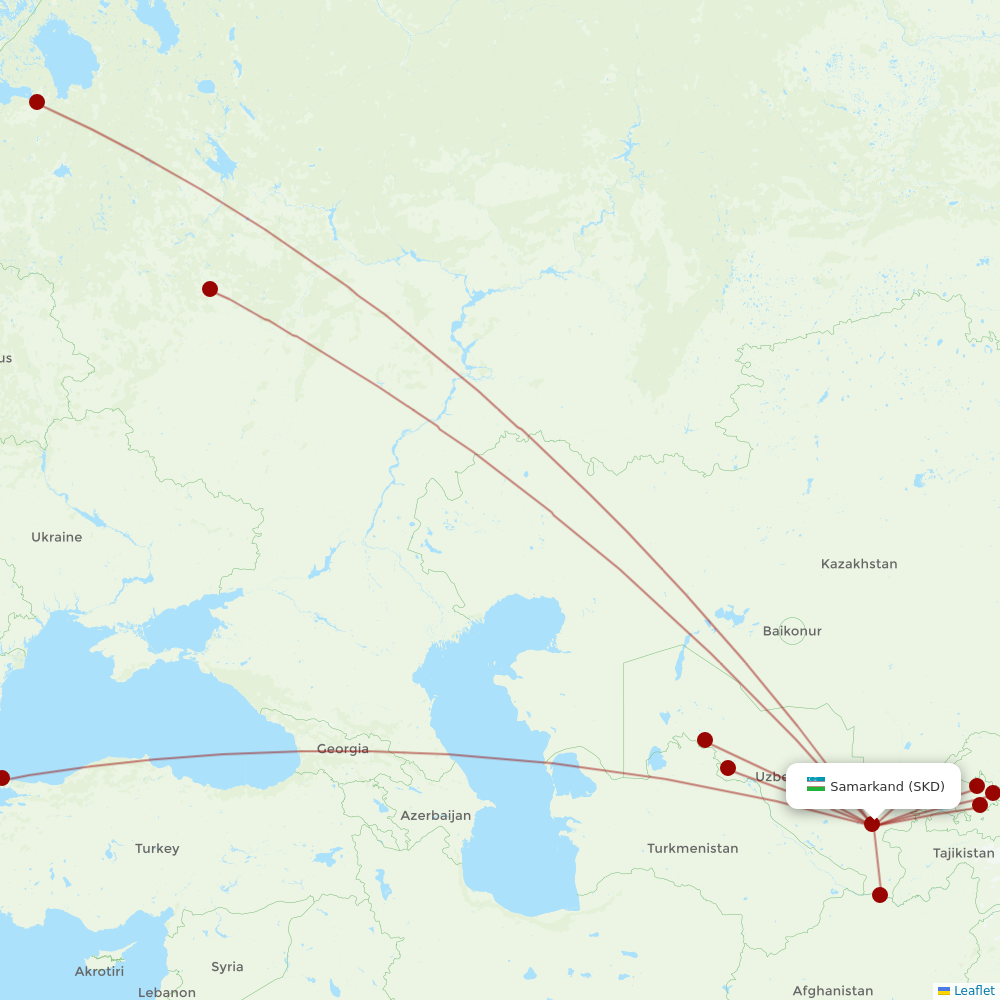Uzbekistan Airways at SKD route map