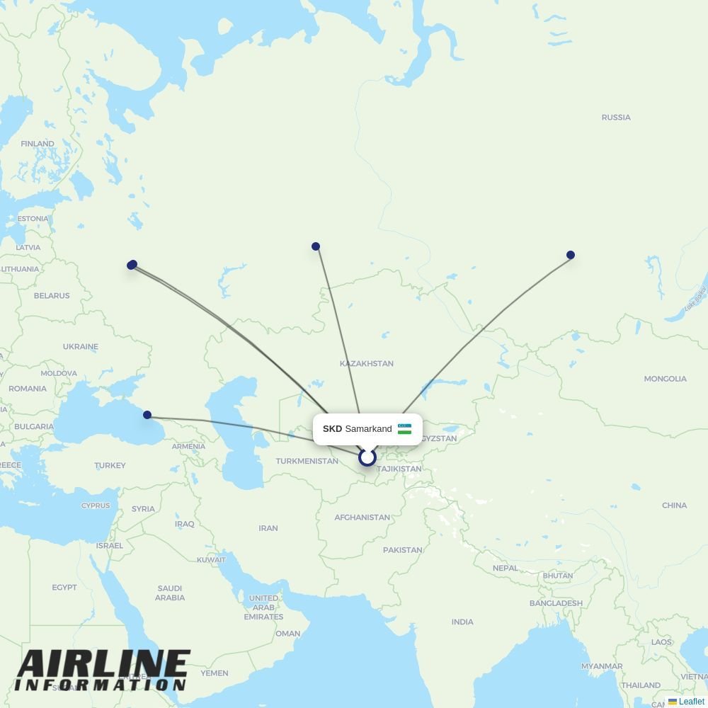 Ural Airlines routes from SKD