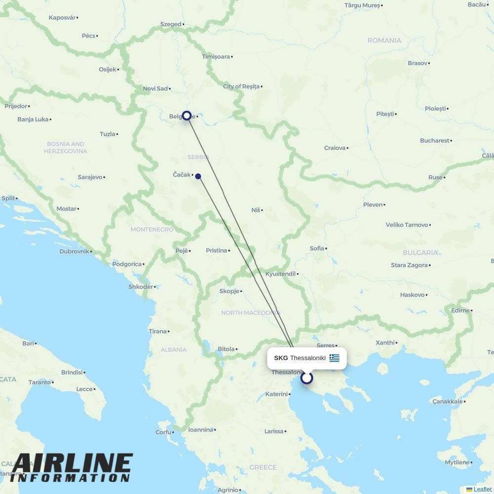 Air Serbia routes from SKG