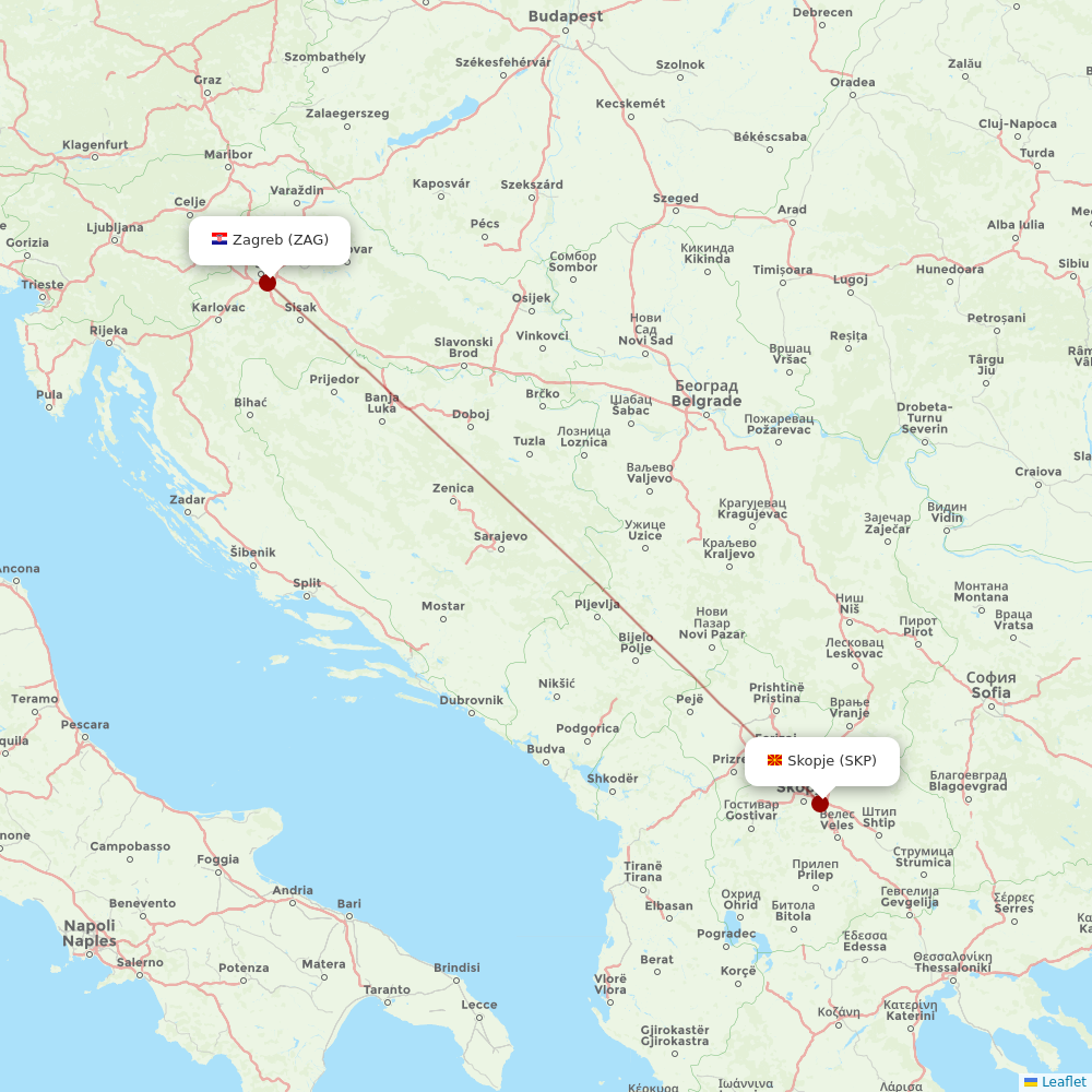 Croatia Airlines at SKP route map