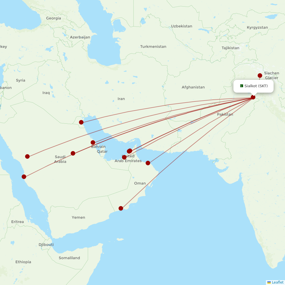 Pakistan International Airlines at SKT route map