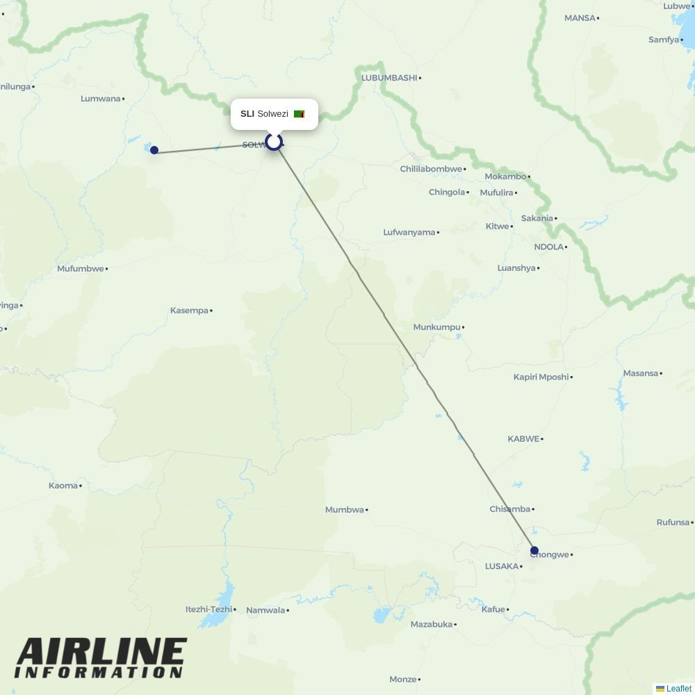 Proflight Zambia routes from SLI