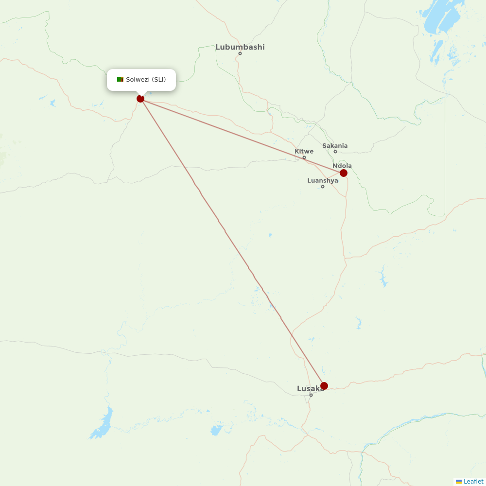 Proflight Zambia at SLI route map