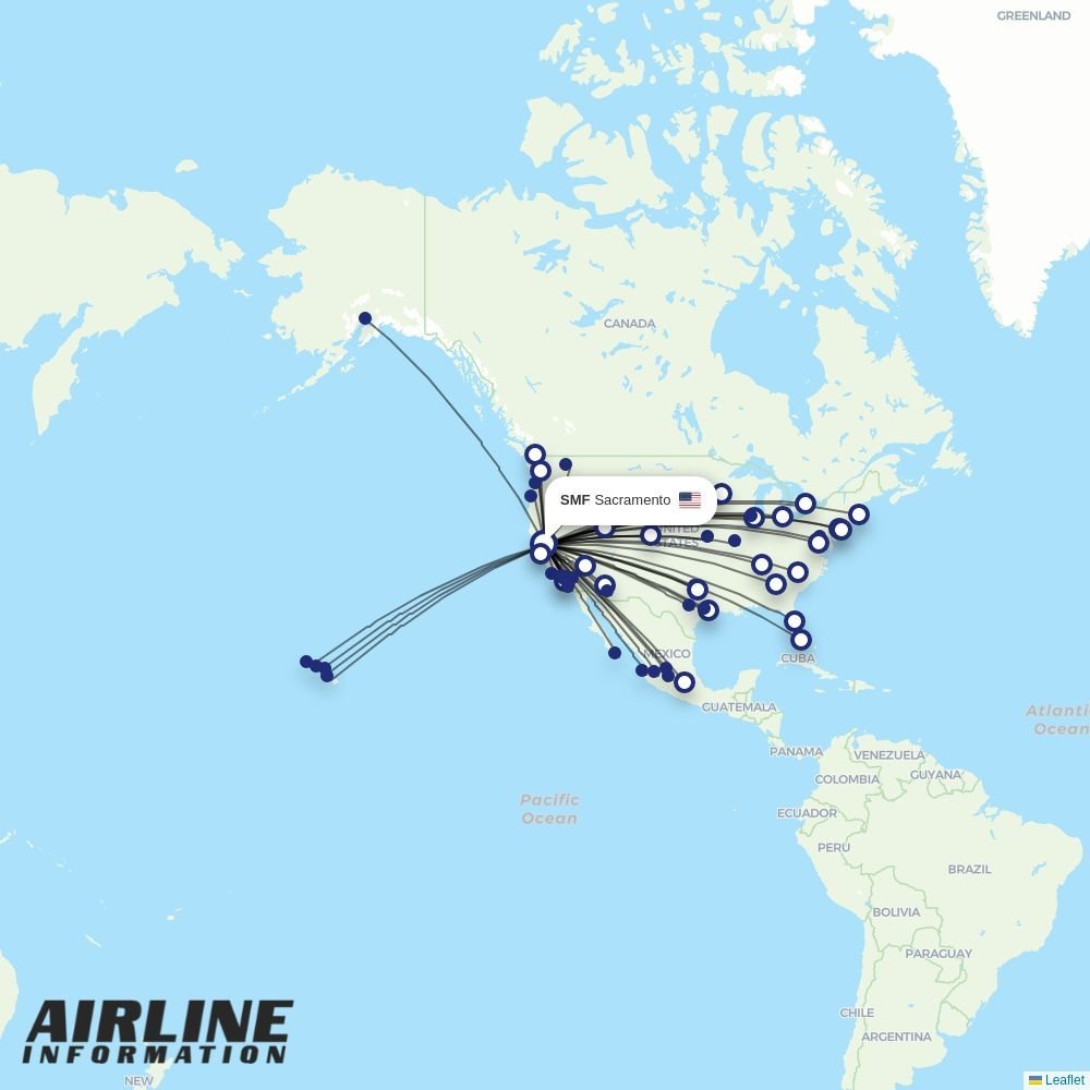 Alaska Airlines routes from SMF
