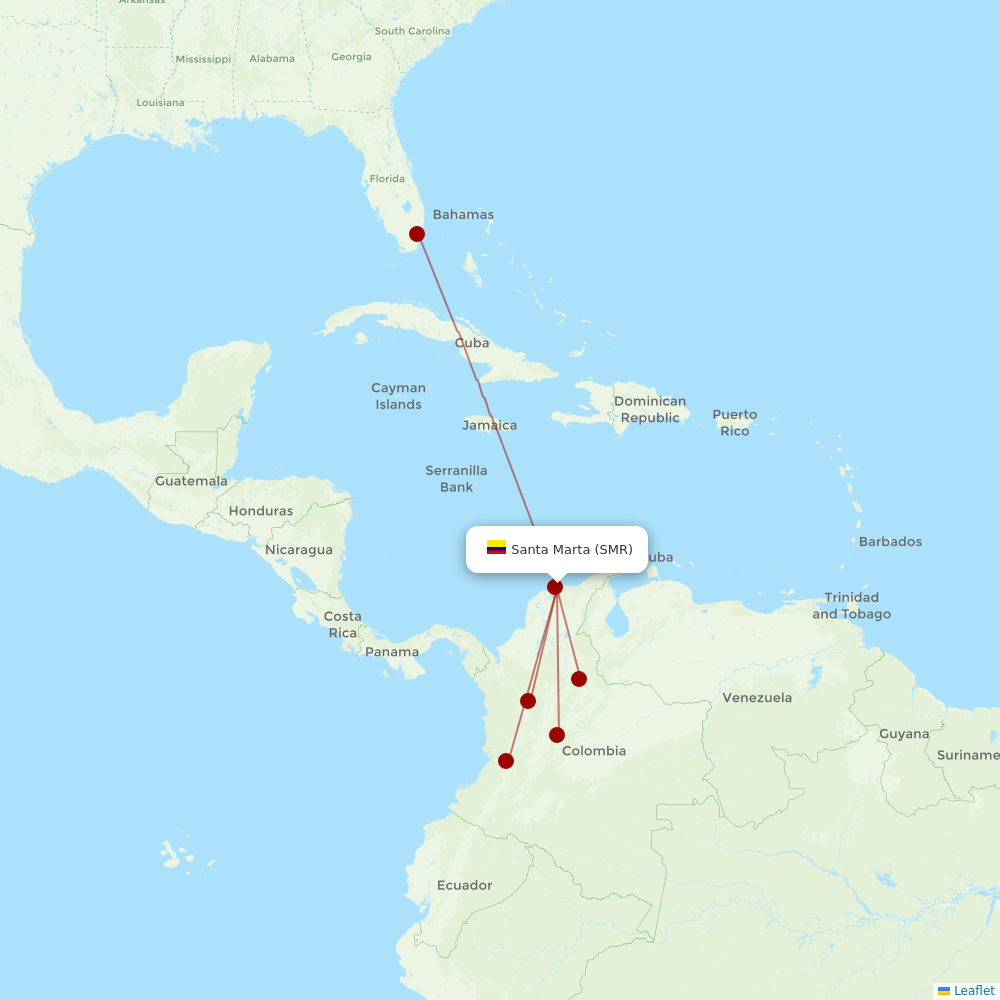 AVIANCA at SMR route map