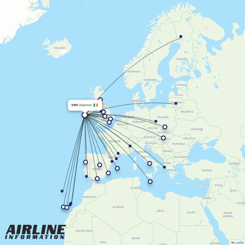 Ryanair routes from SNN