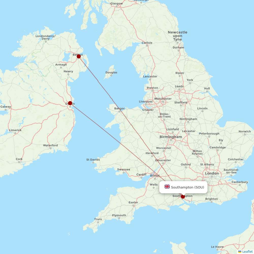 Aer Lingus at SOU route map