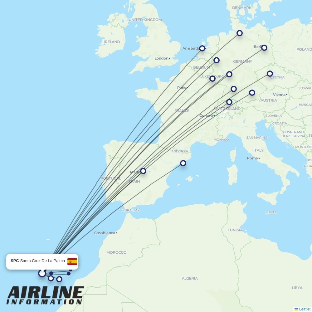 Binter Canarias routes from SPC