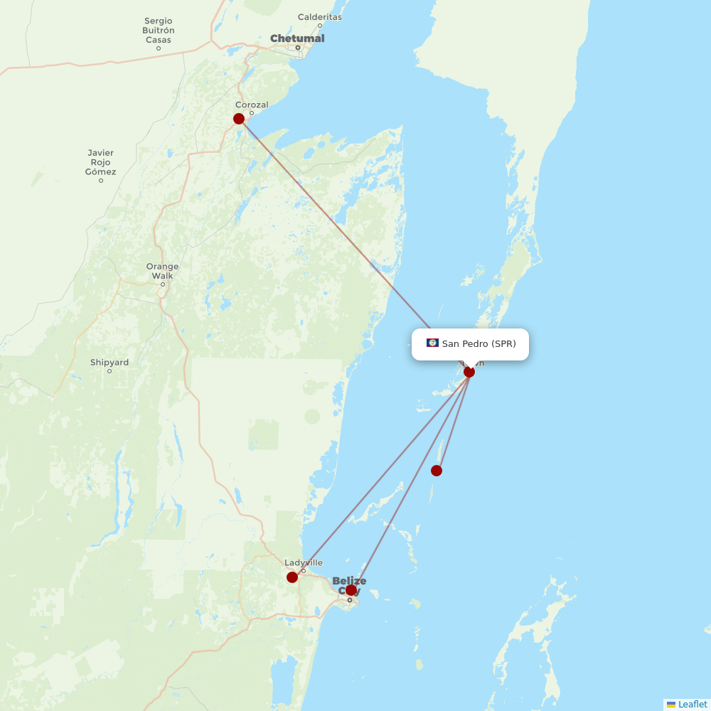 Maya Island Air at SPR route map