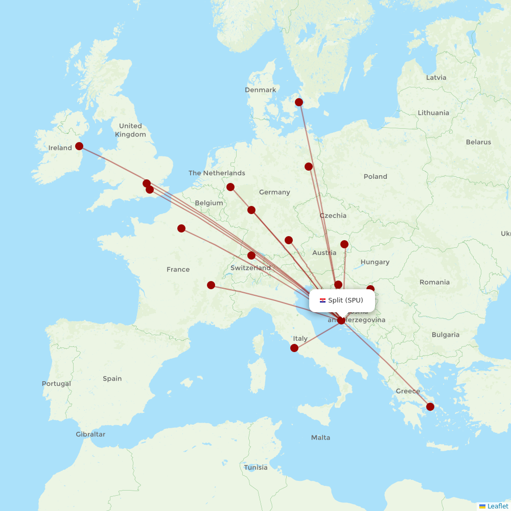 Croatia Airlines at SPU route map