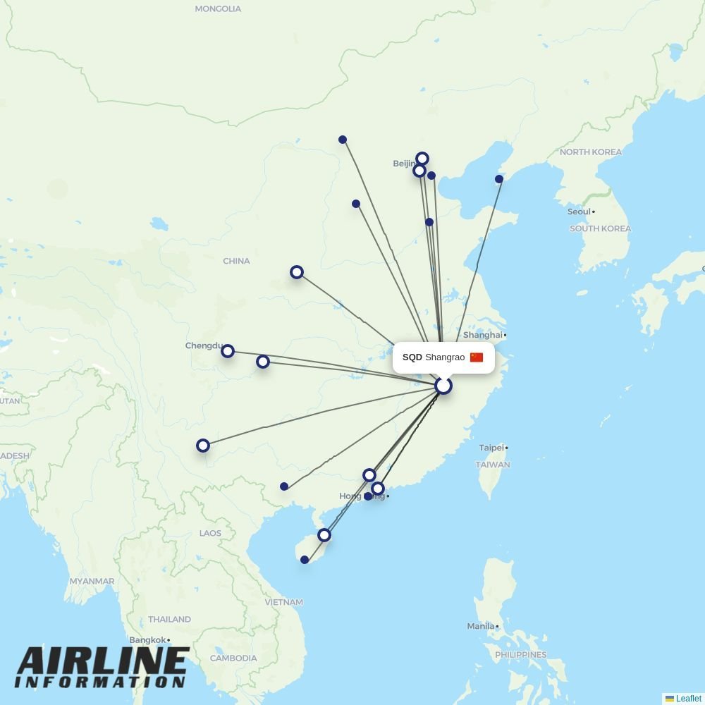 Tianjin Airlines routes from SQD