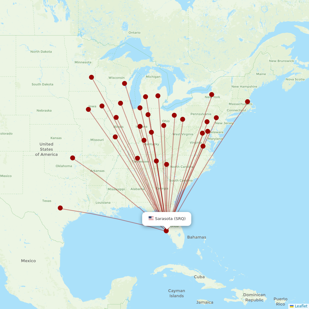 Allegiant Air at SRQ route map