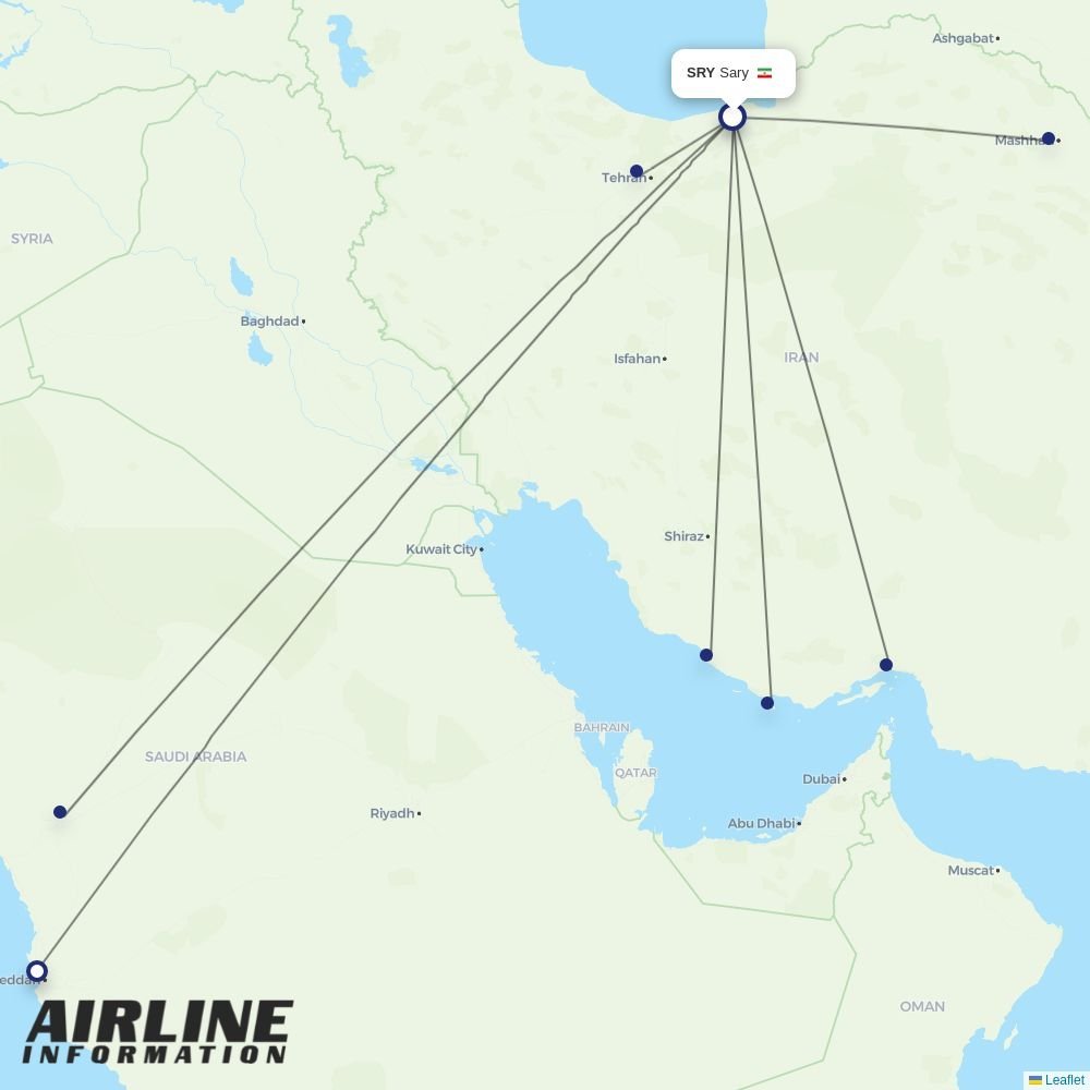 Iran Air routes from SRY