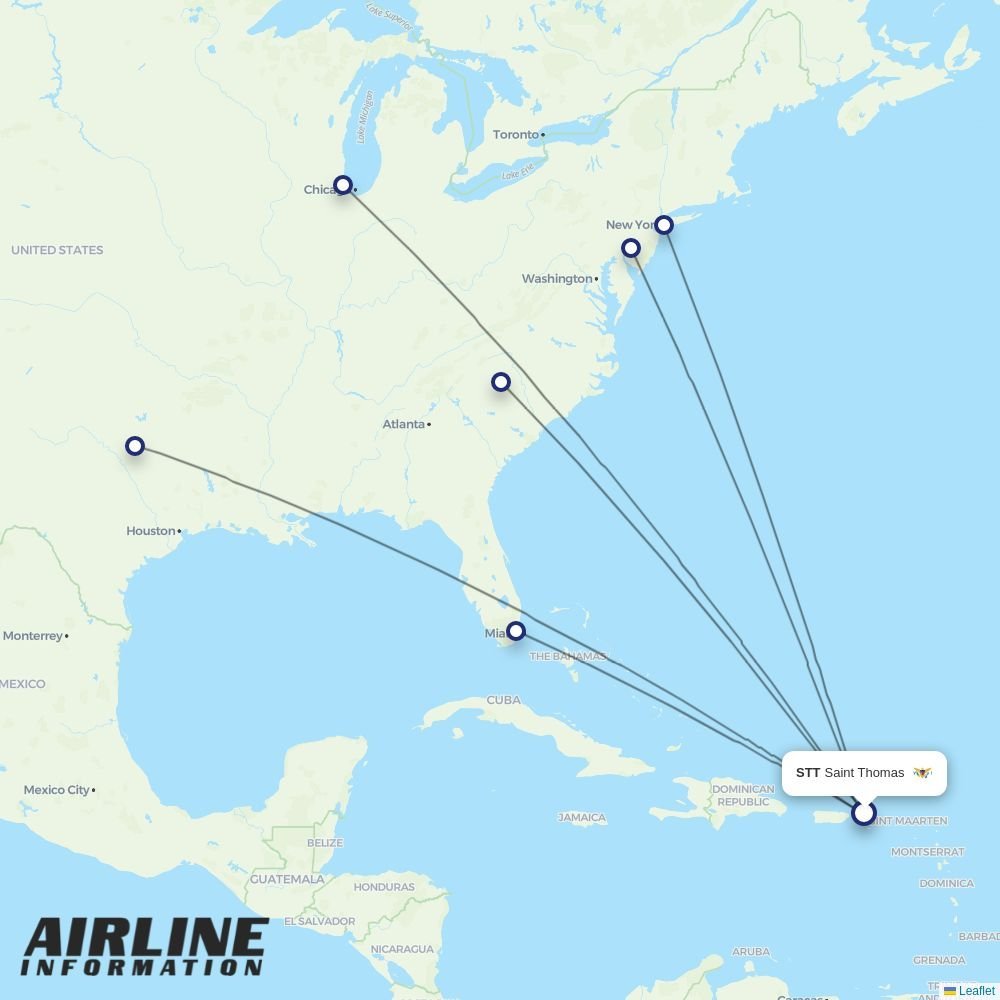 American Airlines routes from STT