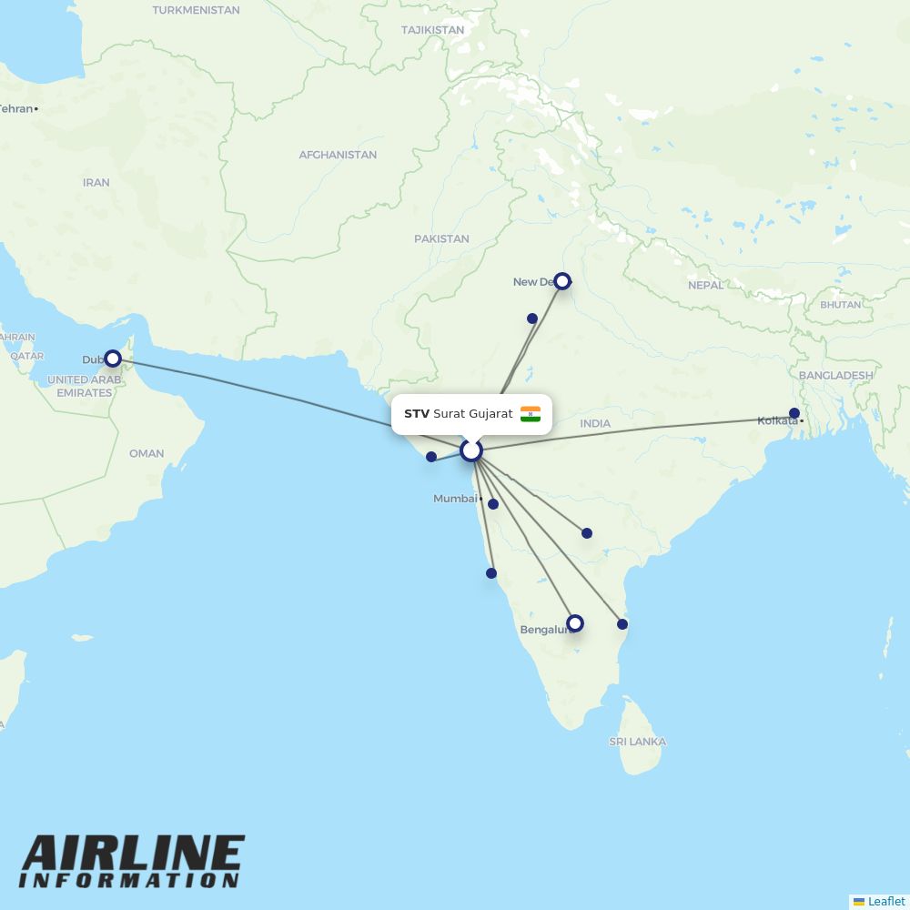 IndiGo routes from STV