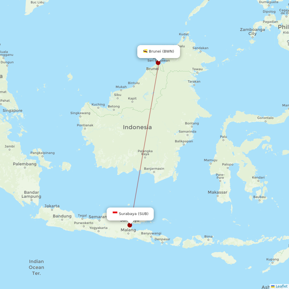 Royal Brunei Airlines at SUB route map