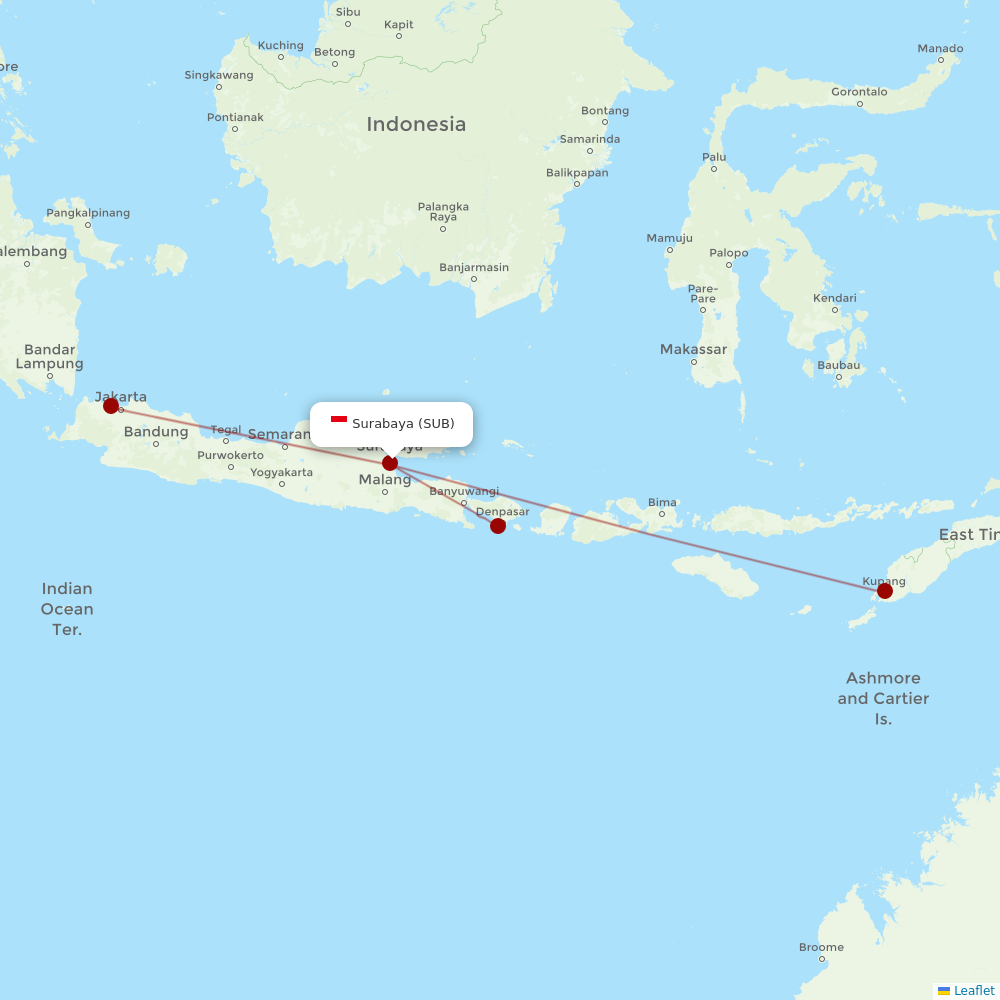 Garuda Indonesia at SUB route map