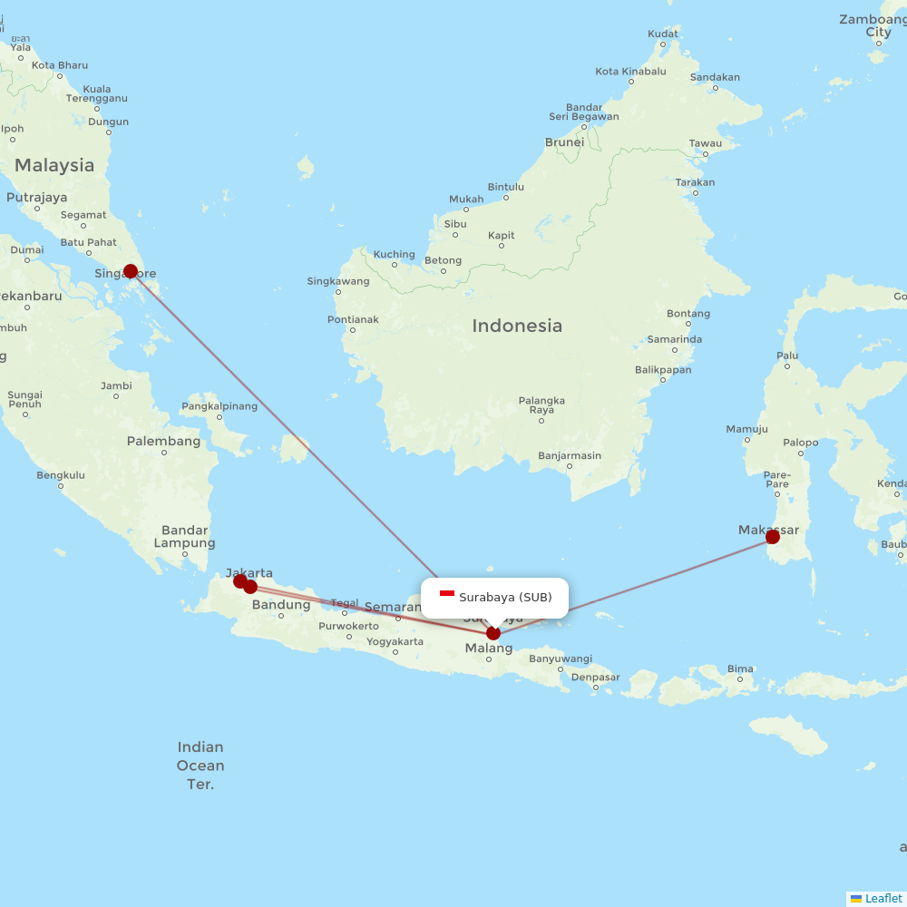 Batik Air at SUB route map