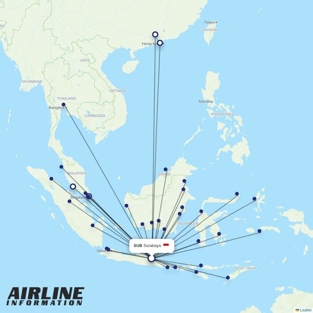 Pelita Air routes from SUB