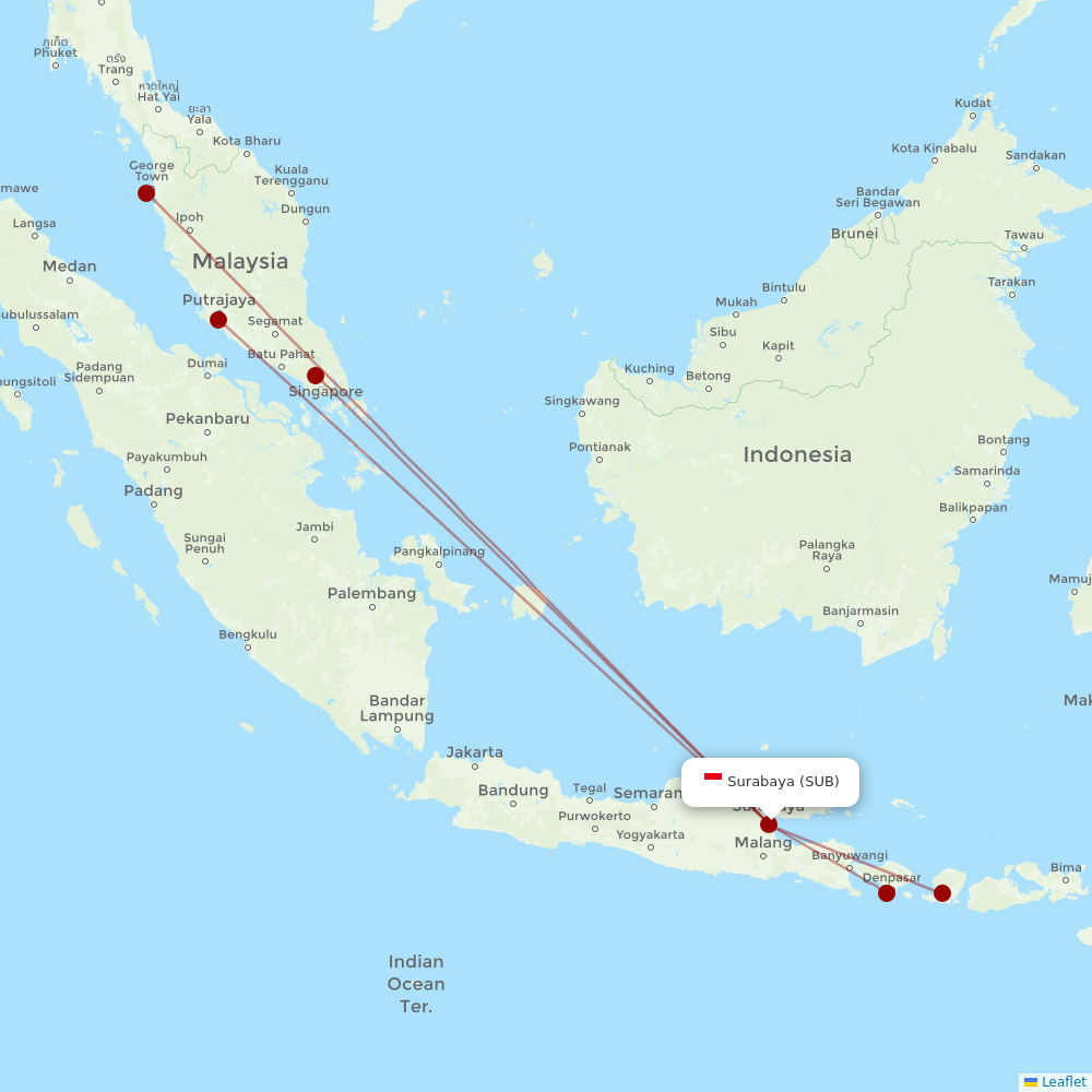 Indonesia AirAsia at SUB route map