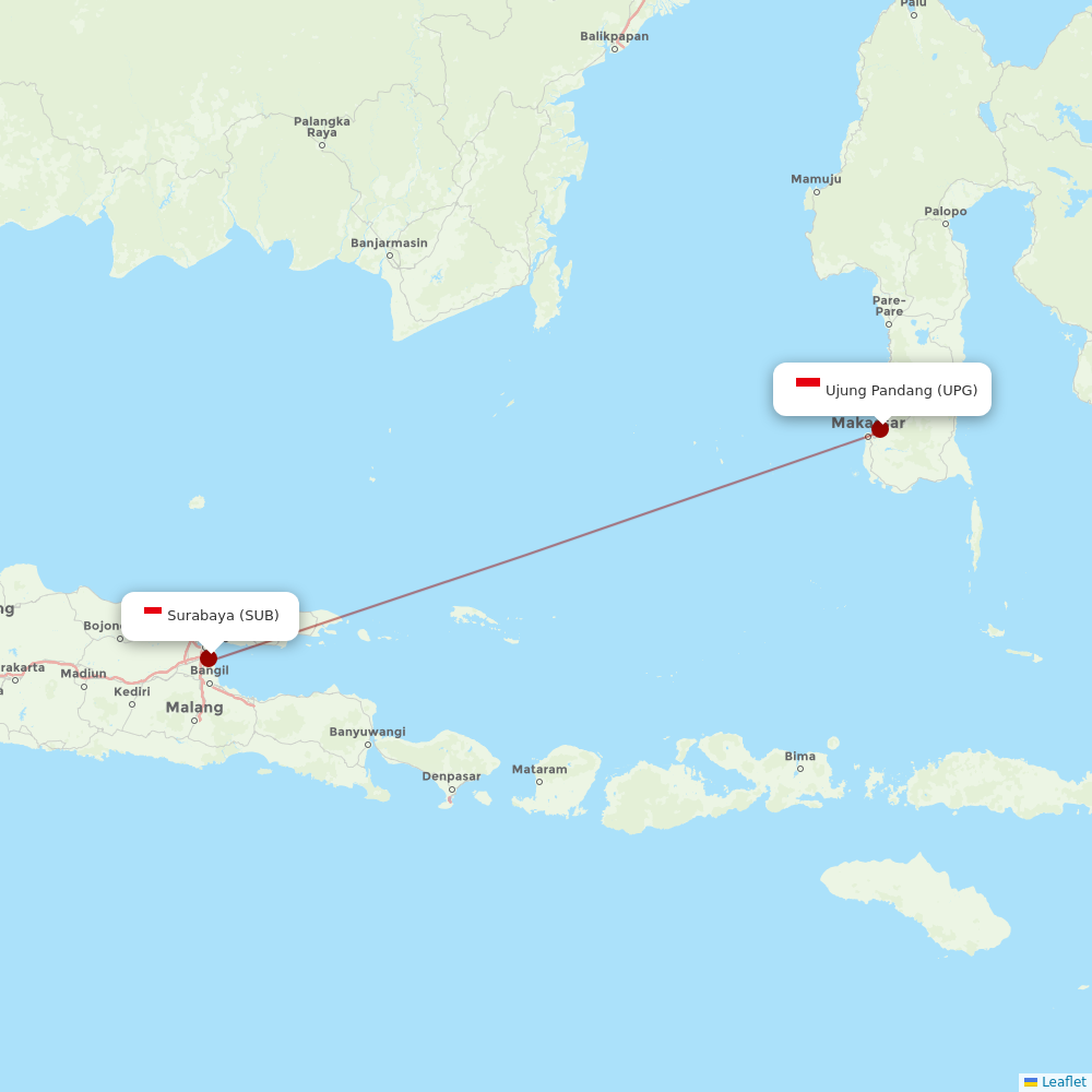 Sriwijaya Air at SUB route map