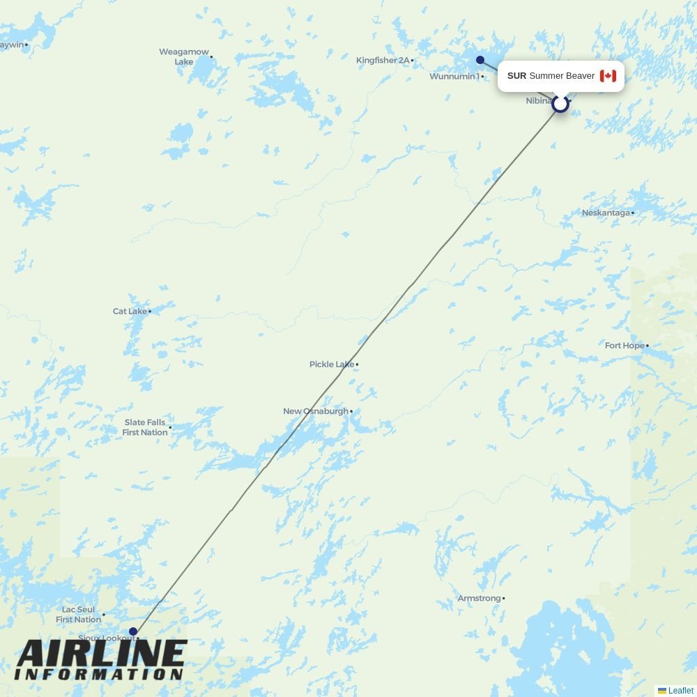Wasaya Airways routes from SUR