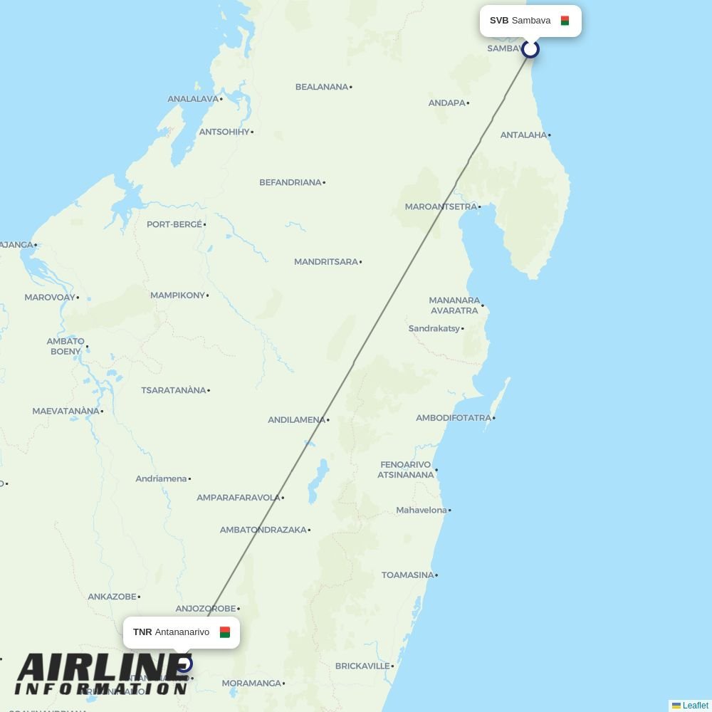 Madagascar Airlines routes from SVB