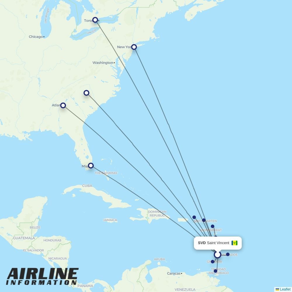 interCaribbean Airways routes from SVD