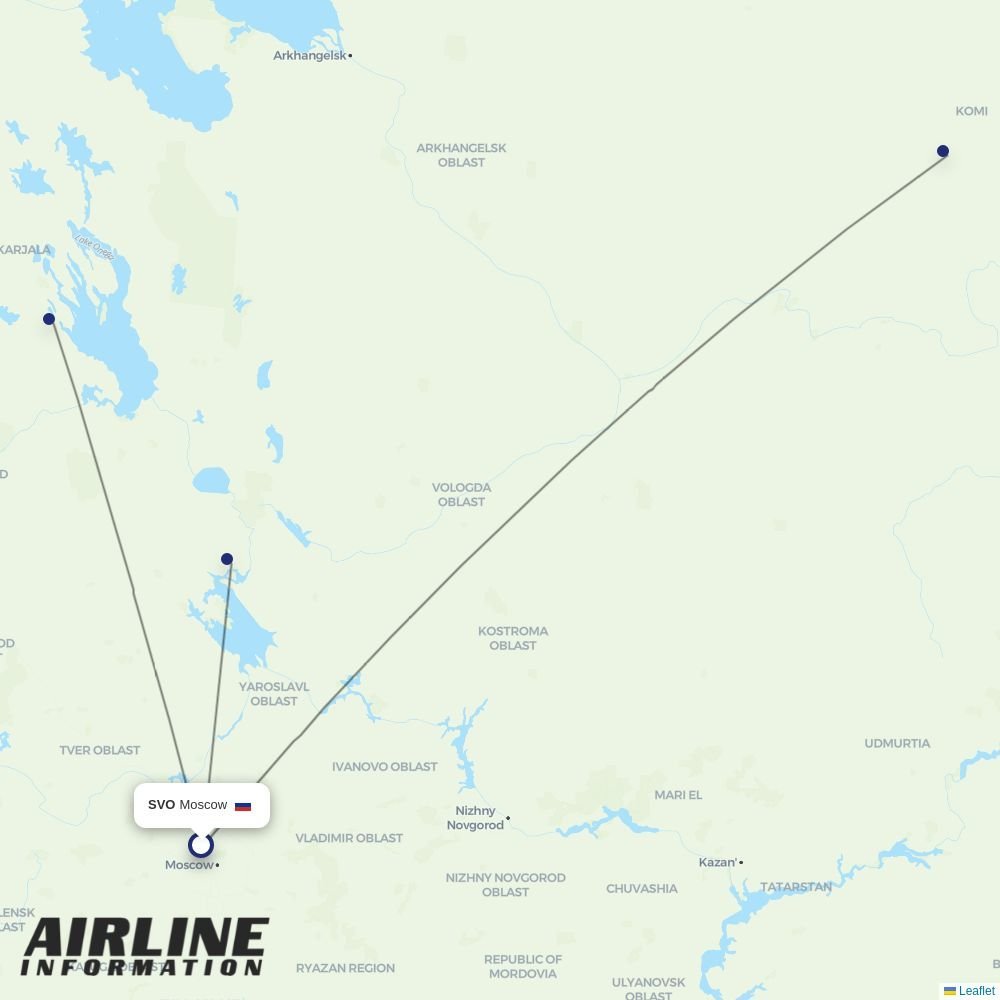 Severstal Avia routes from SVO
