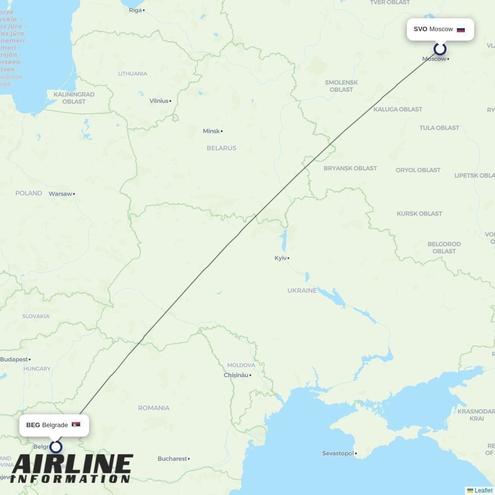 Air Serbia routes from SVO