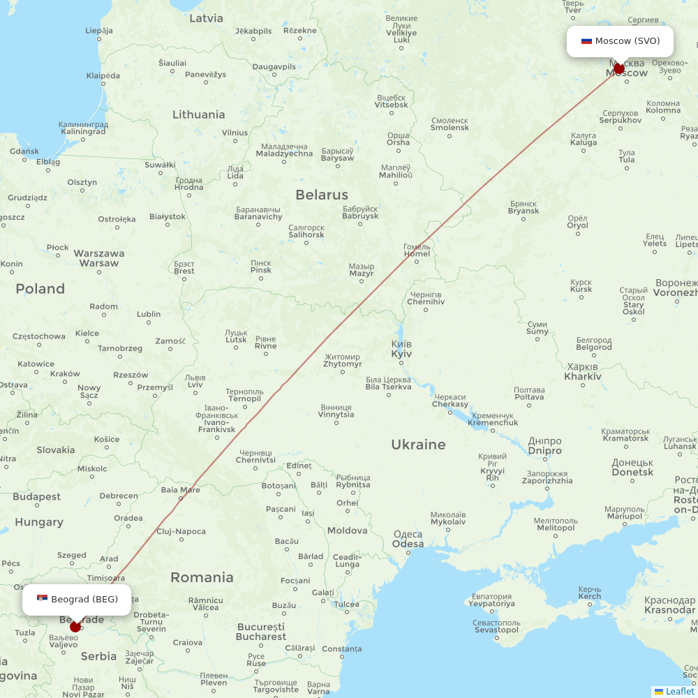 Air Serbia at SVO route map