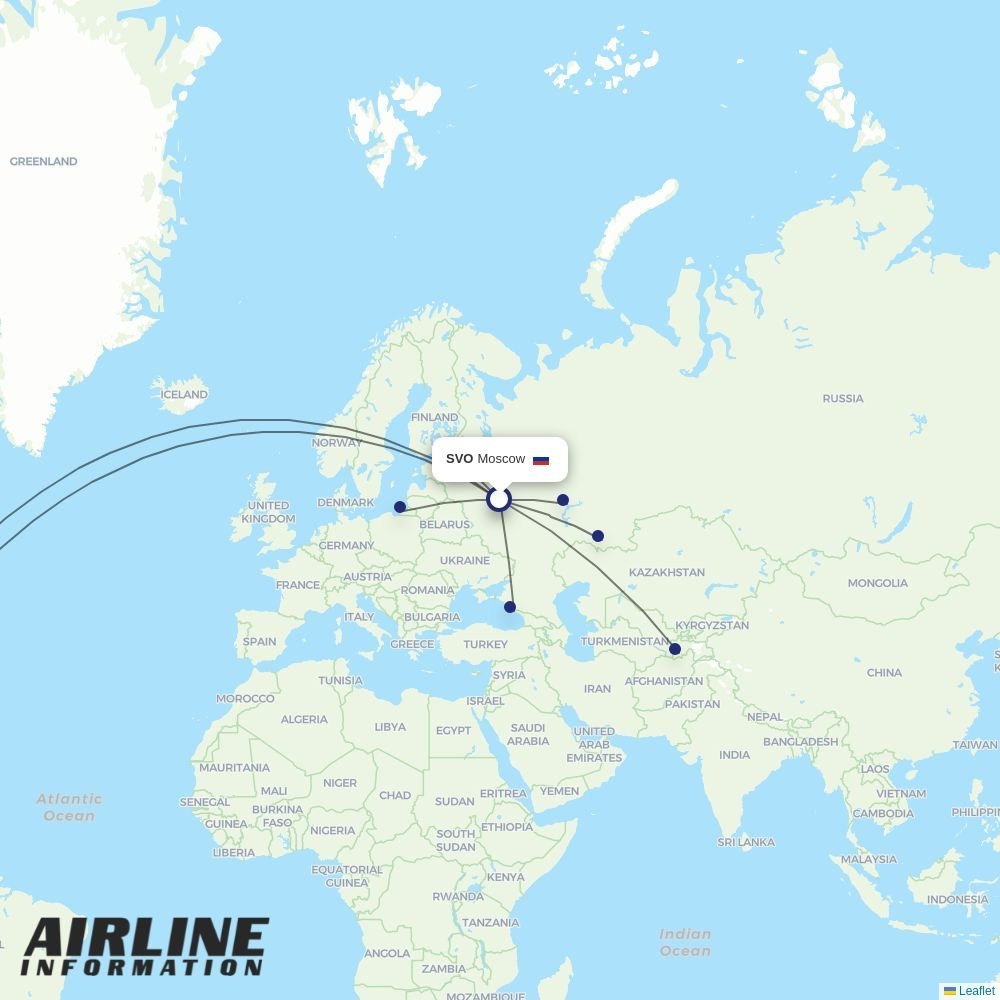 Nordwind Airlines routes from SVO