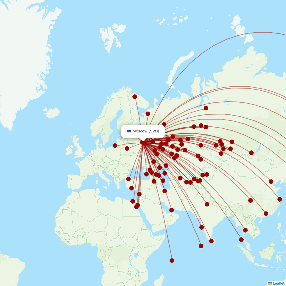 Aeroflot at SVO route map