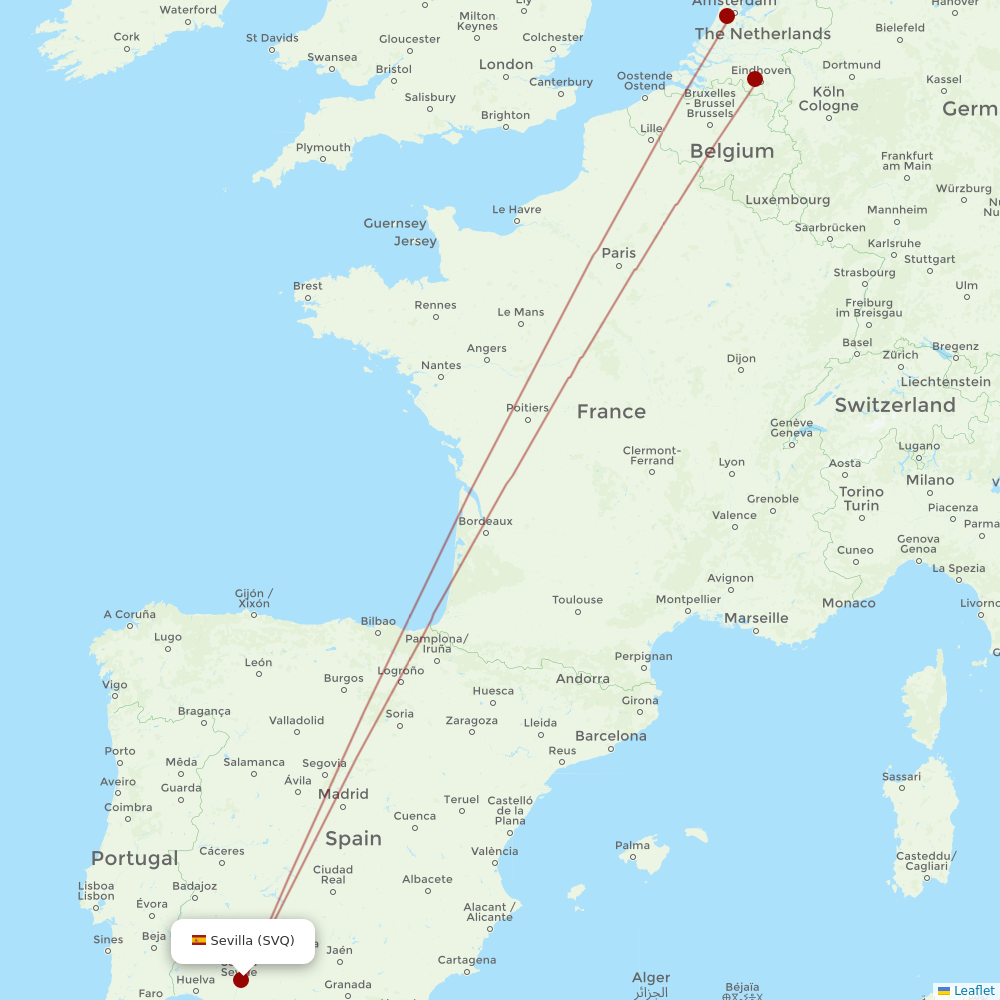 Transavia at SVQ route map