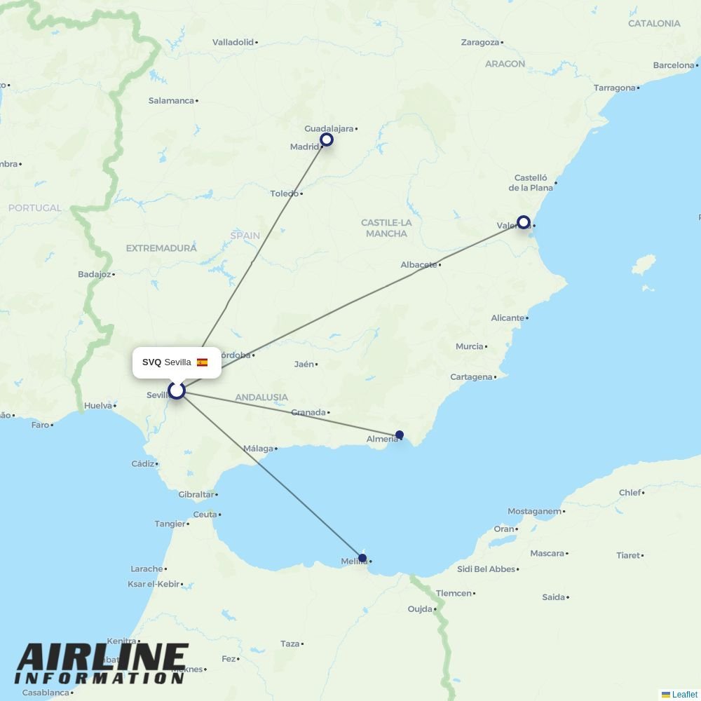 Iberia routes from SVQ