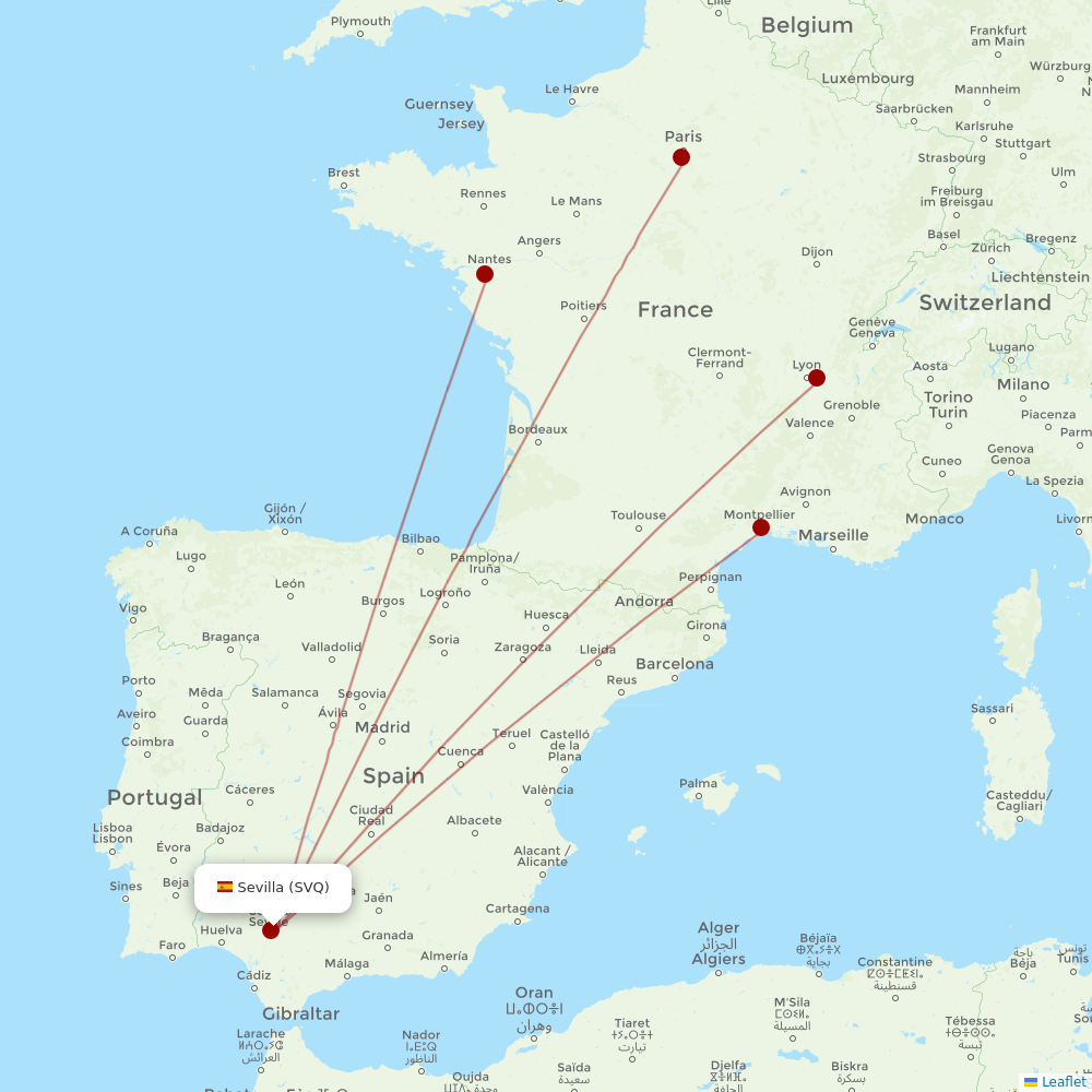Transavia France at SVQ route map