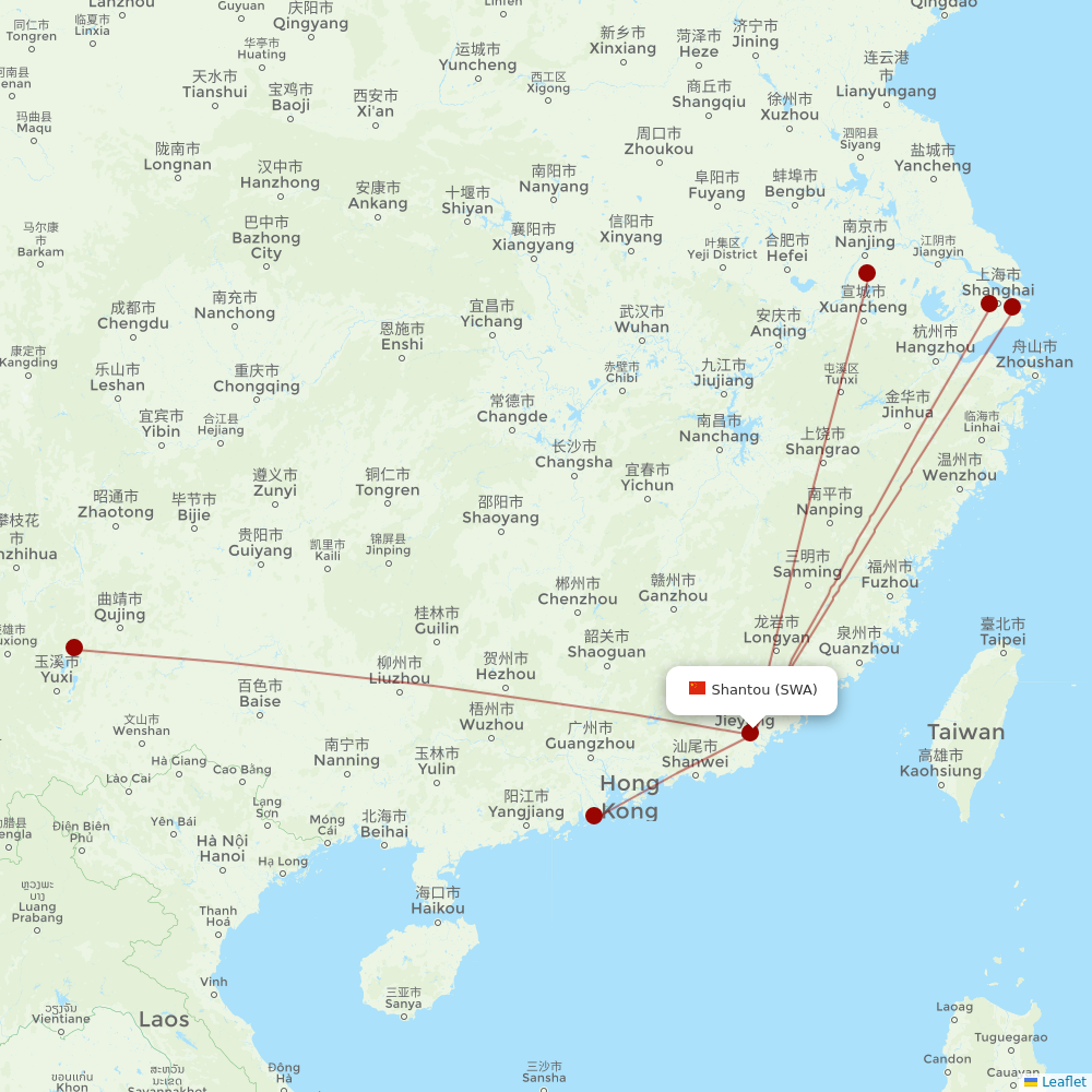 Shanghai Airlines at SWA route map