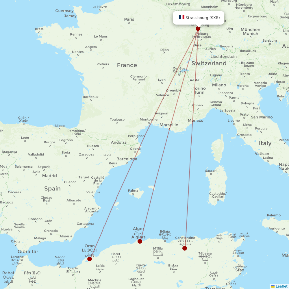 Tassili Airlines at SXB route map