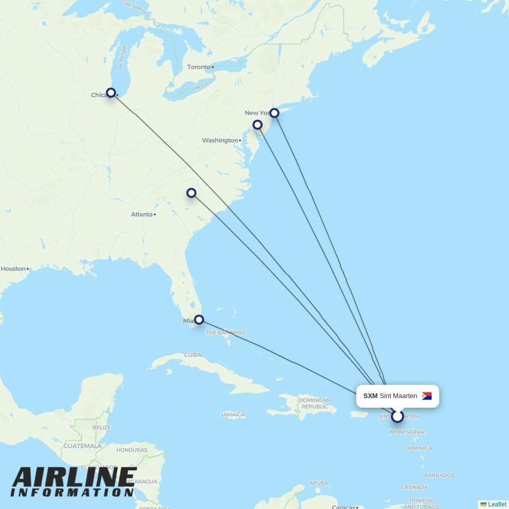 American Airlines routes from SXM
