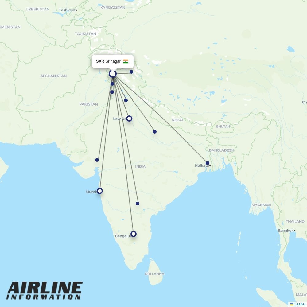 IndiGo routes from SXR